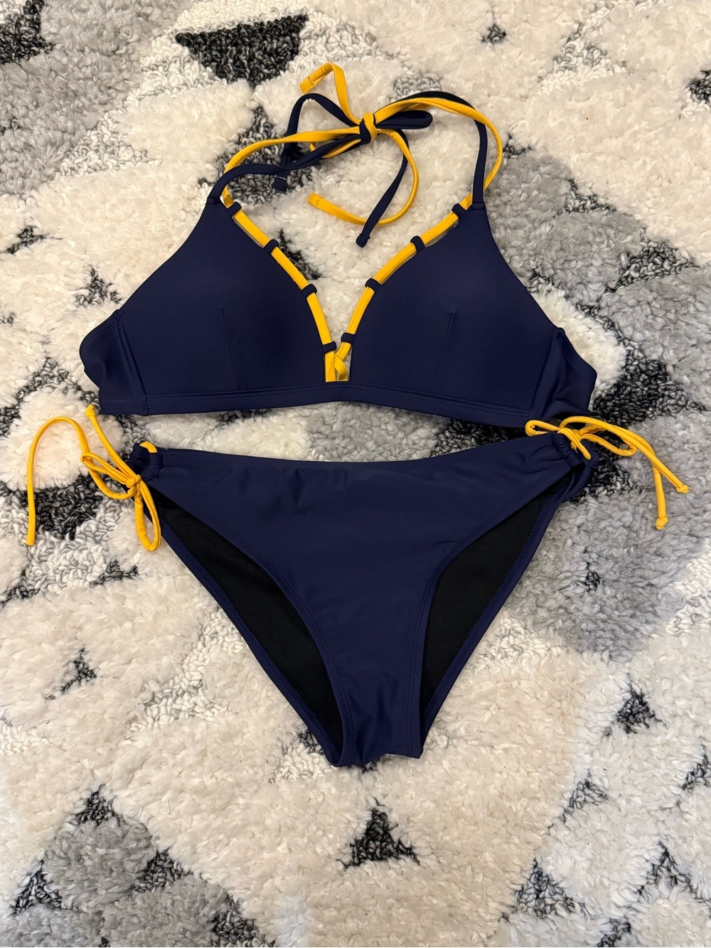 Navy & Yellow Women's Halter Bikini Set